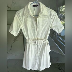 PrettyLittleThing Petite White Belted Boiler Romper